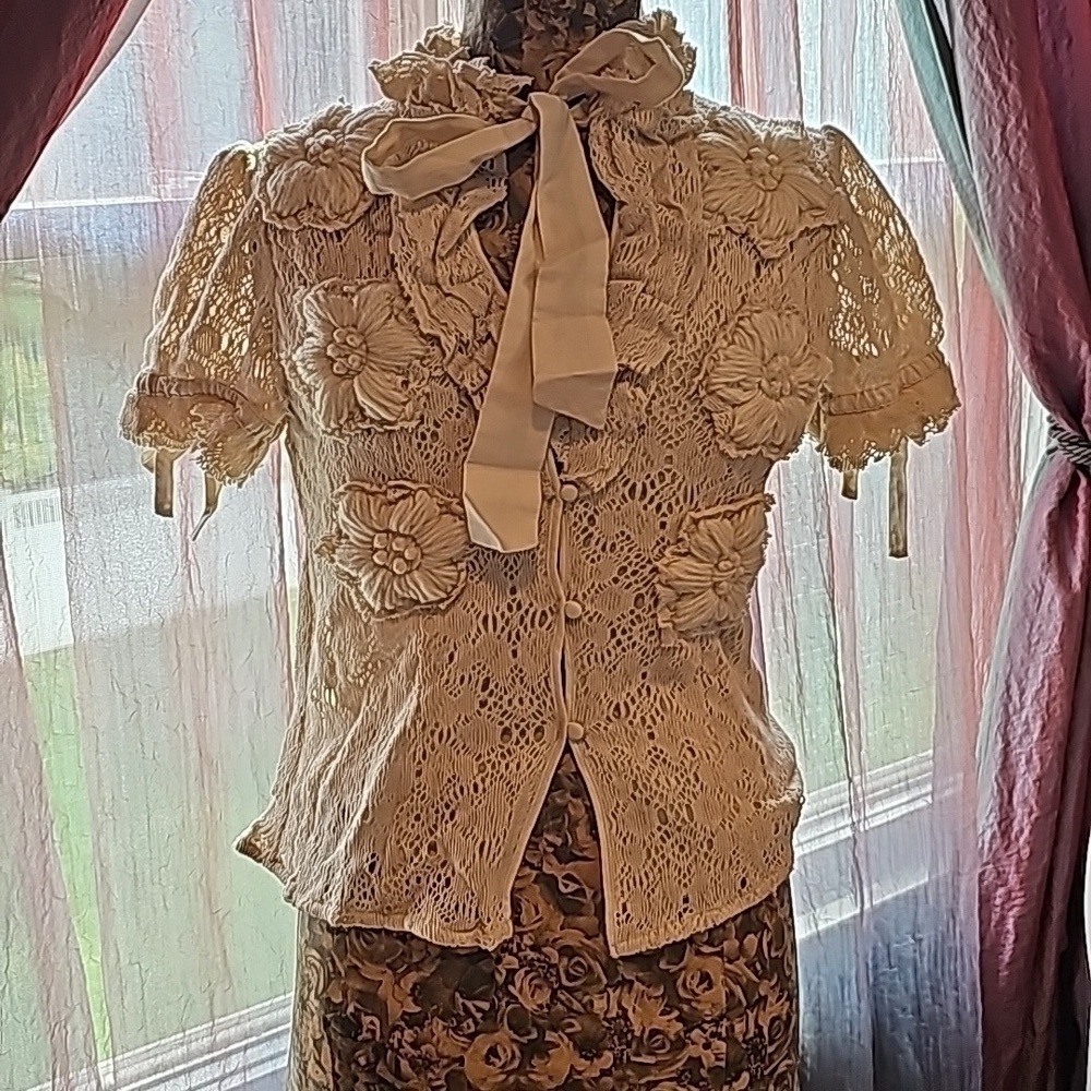 NWT Vintage Johnny Was Joystick Crochet Beige Cardigan Size Small